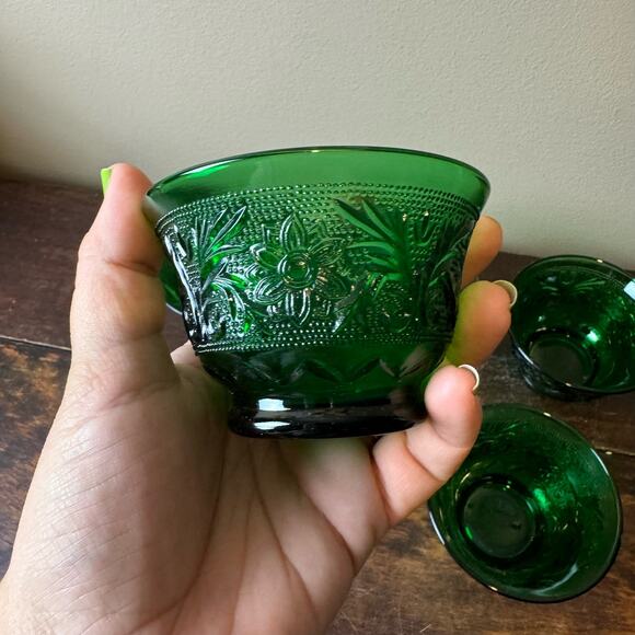 Set of 5 Anchor Hocking Forest Green Sandwich Dessert Bowls - Picture 2 of 6